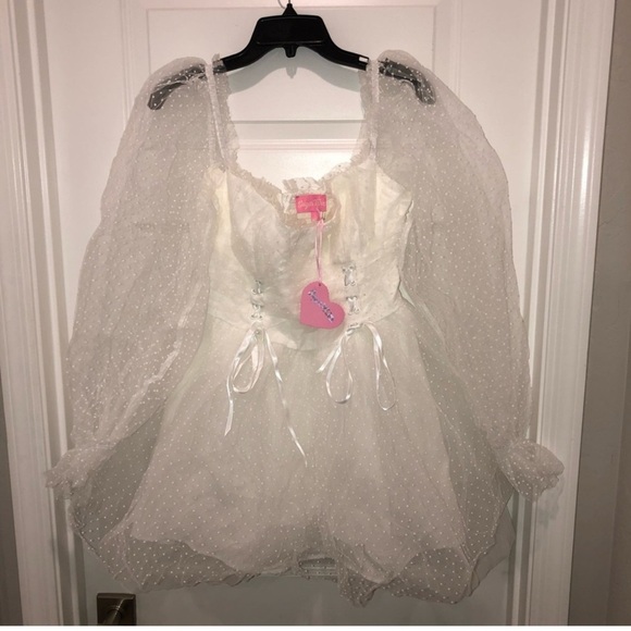 NWT XXS Dolls Kill Sugar Thrillz Heavenly Affair Babydoll Dress in White - Picture 4 of 8